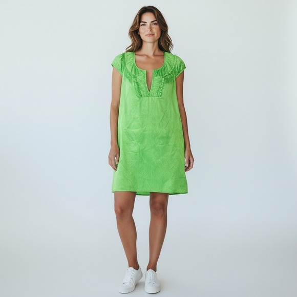 Christiane Celle Calypso Dresses & Skirts - Vintage Women's Calypso Silk Dress XS Green Boho Resortwear Sri Lanka 1990s